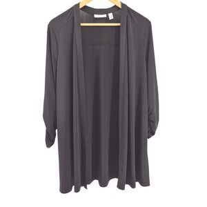 Susan Graver Black Liquid Knit Ruched Sleeve‎ Open Front Cardigan Duster Sz XL
